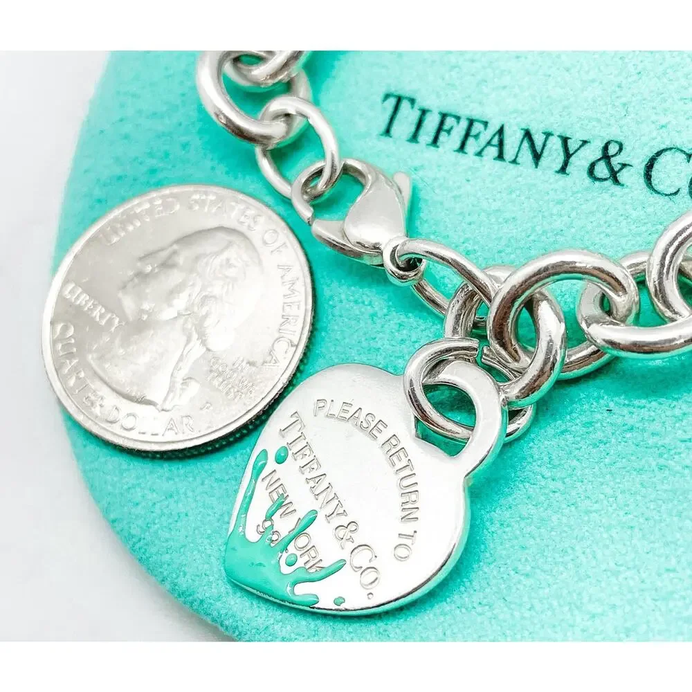 Tiffany & Co Return to Tiffany Blue Enamel Splash Heart Tag Bracelet 6.25